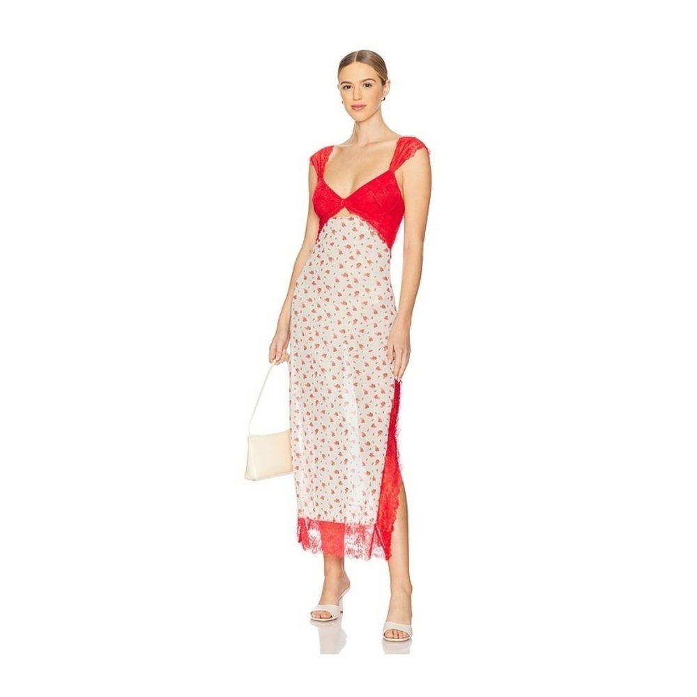 Free People Intimately Suddenly Fine Maxi Slip Sheer Mesh Dress Lace Floral XS